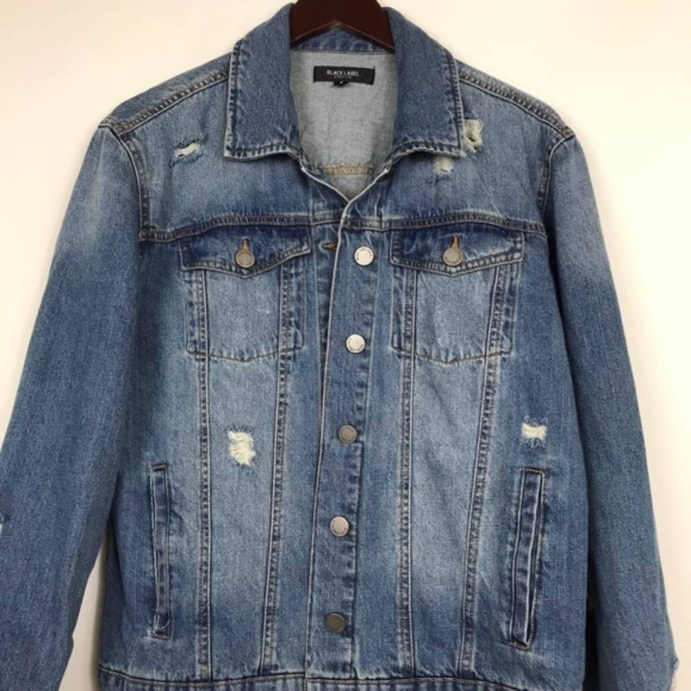Distressed Denim Jacket Front Pocket 100% Cotton - Picture 4 of 8